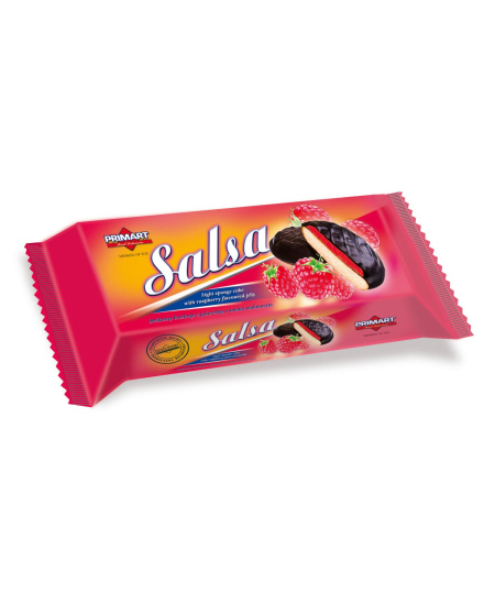 Sausainiai PRIMART Salsa, glaisyti, su aviečių įdaru, 130 g