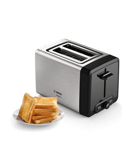 Bosch DesignLine Toaster TAT4P420 Power 970 W, Number of slots 2, Housing material Stainless Steel, Stainless steel/Black