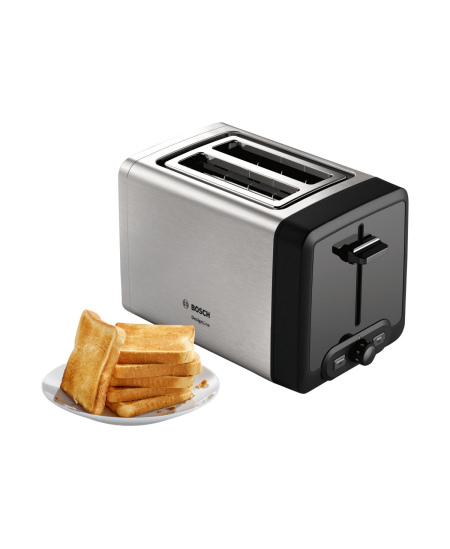 Bosch DesignLine Toaster TAT4P420 Power 970 W, Number of slots 2, Housing material Stainless Steel, Stainless steel/Black