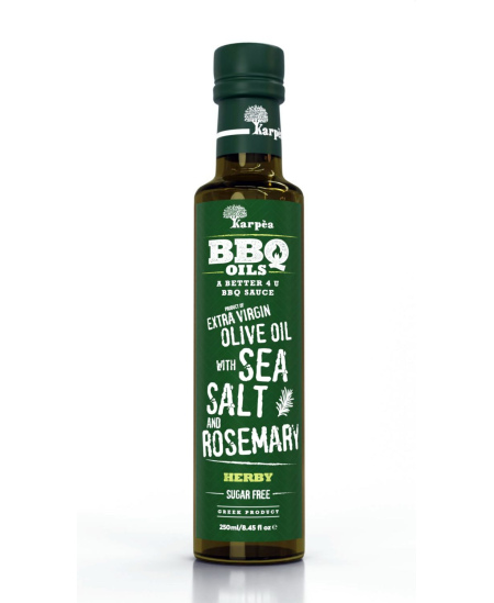 Alyvuogių aliejus KARPEA, BBQ, extra virgin, su jūros druska, rozmarinais, 250 ml
