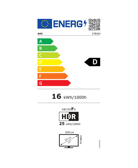 AOC | 27B36X | 27 " | IPS | FHD | 16:9 | 144 Hz | 4 ms | 1920 x 1080 pixels | 300 cd/m² | HDMI ports quantity 1 | Black