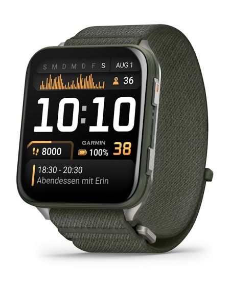 Garmin Venu X1 Išmanusis laikrodis Moss, Titanium Caseback / Moss ComfortFit Nylon Band