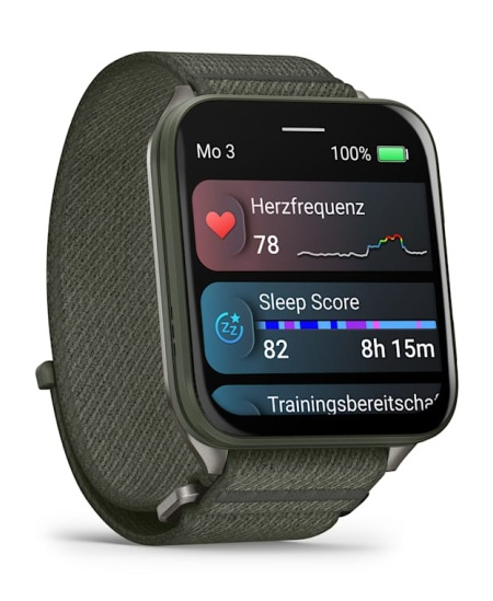 Garmin Venu X1 Išmanusis laikrodis Moss, Titanium Caseback / Moss ComfortFit Nylon Band