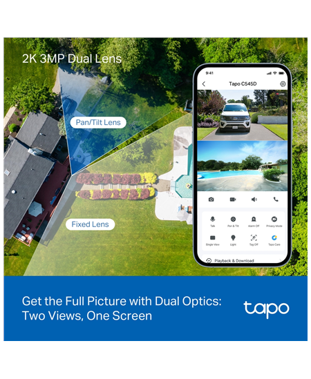 TP-LINK | Dual Lens Security Wi-Fi Camera | Tapo C545D | Dome | 3 MP | 6mm | IP66 | H.264 | MicroSD, up to 512 GB