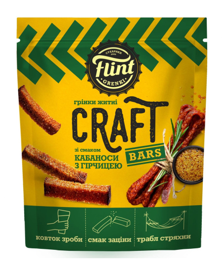 Duonos traškučiai FLINT, Craft, kabanosių ir garstyčių skonio, 80 g