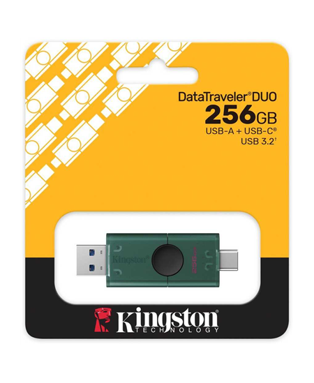 Kingston USB Flash Drive | DataTraveler Duo | 256 GB | USB Type-A and USB Type-C | Black/Green