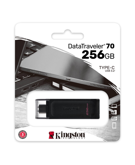 Kingston | USB Flash Drive | DataTraveler 70 | 256 GB | USB 3.2 Gen 1 Type-C | Black