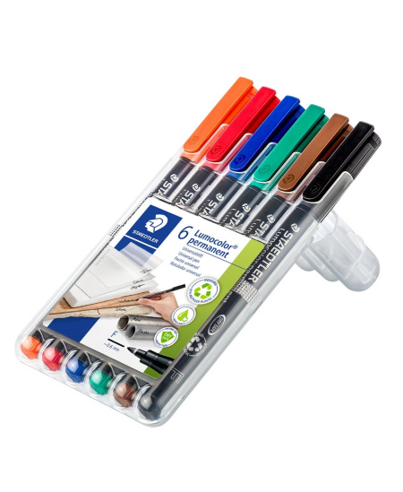 Permanentinių žymeklių rinkinys STAEDTLER Lumocolor 318, 6 spalvos