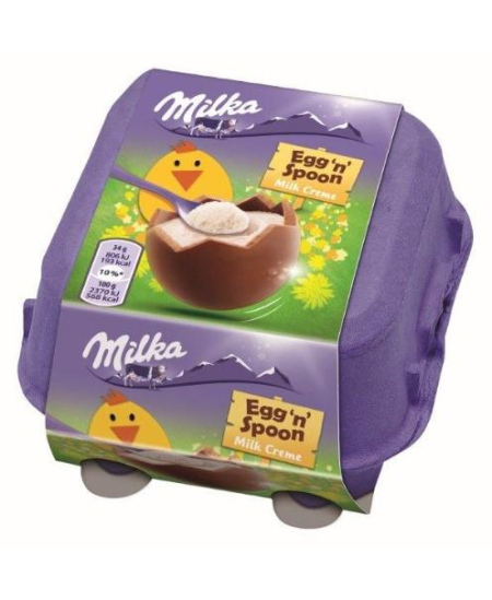 Šokoladiniai kiaušiniai MILKA, su pieniniu kremo įdaru ir šaukšteliu, 136 g