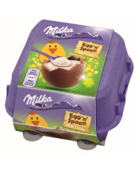 Šokoladiniai kiaušiniai MILKA, su pieniniu kremo įdaru ir šaukšteliu, 136 g