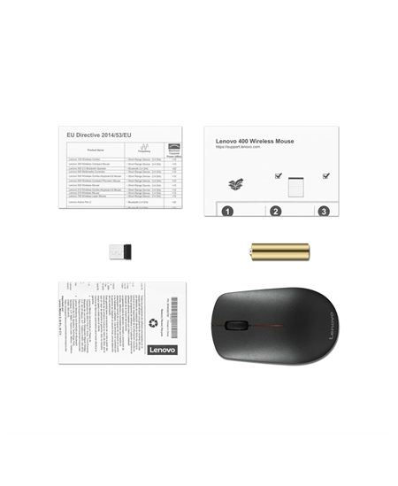 Lenovo | Wireless Mouse | 400 | Wireless mouse | Wireless | 2.4 GHz Wireless via Nano USB | Black | 1 year(s)