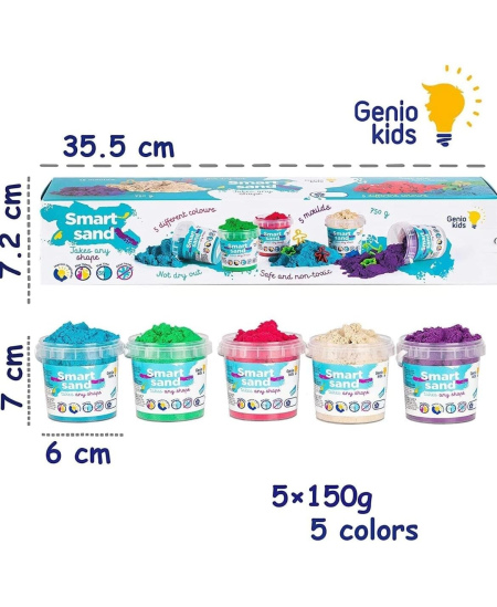 Kinetinio smėlio rinkinys Genio Kids "Smart Sand", 5 spalvos, 750 g