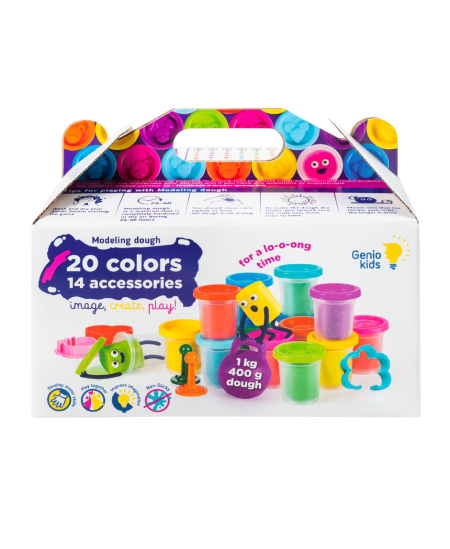 Kūrybinis natūralaus plastilino-modelino rinkinys Fantazijų puokštė GENIO KIDS, 20 spalvų