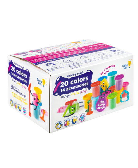 Kūrybinis natūralaus plastilino-modelino rinkinys Fantazijų puokštė GENIO KIDS, 20 spalvų