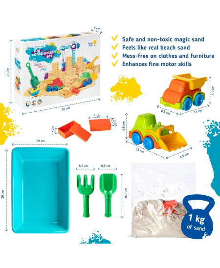 Rinkinys GENIO KIDS išmanusis smėlis su smėliadėže Big Construction, 1 kg