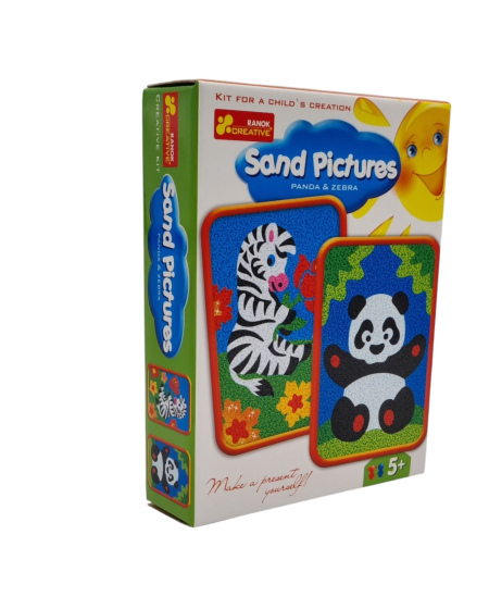 Kūrybinis rinkinis Piešimas smėliu Panda ir Zebras RANOK, 2 paveiksliukai
