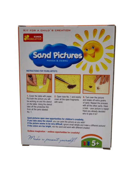 Kūrybinis rinkinis Piešimas smėliu Panda ir Zebras RANOK, 2 paveiksliukai