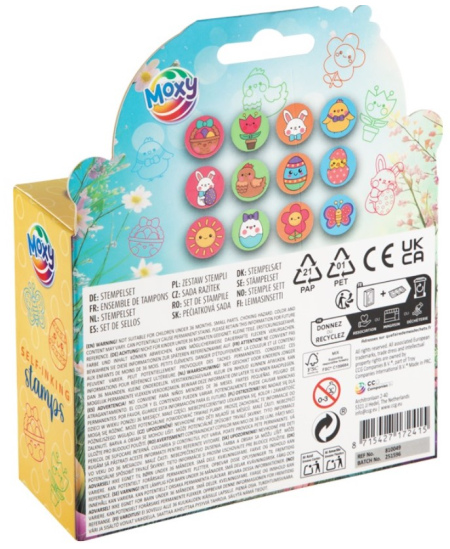 Savaime sudrėkinami antspaudukai MOXY Velykos, 12 vnt.
