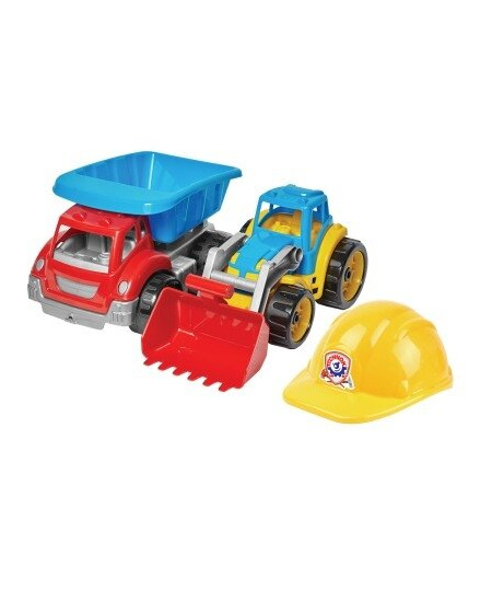 Statybininko rinkinys TECHNOK: traktorius, savivartis ir šalmas