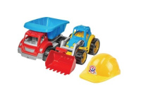 Technok statybininko rinkinys traktorius savivartis ir šalmas