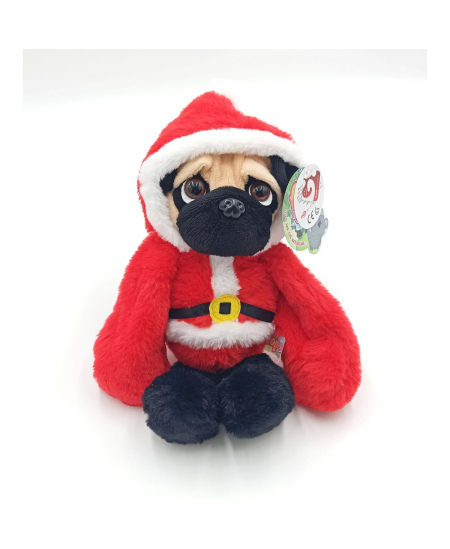 Minkštas žaislas šuo mopsas Kalėdos, 30 cm