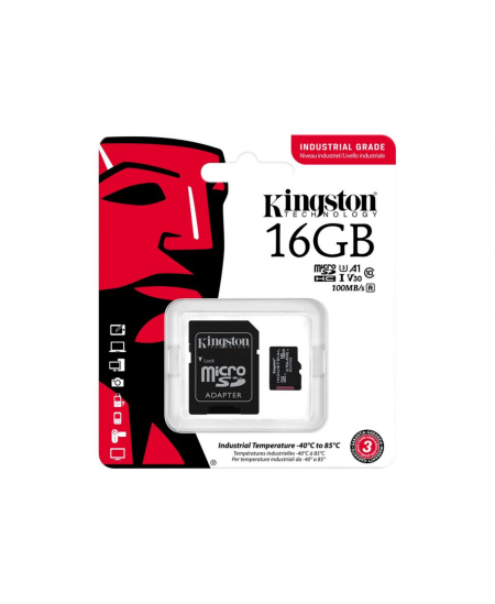 Kingston | UHS-I | 16 GB | microSDHC/SDXC Industrial Card | Flash memory class Class 10, UHS-I, U3, V30, A1 | SD Adapter