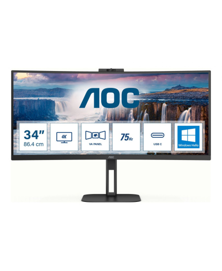 AOC | CU34V5CW/BK | 34 " | VA | 21:9 | 100 Hz | 4 ms | 3440 x 1440 pixels | HDMI ports quantity 1
