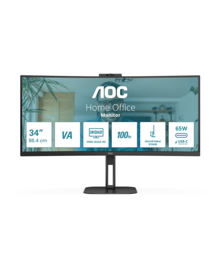 AOC | CU34V5CW/BK | 34 " | VA | 21:9 | 100 Hz | 4 ms | 3440 x 1440 pixels | HDMI ports quantity 1