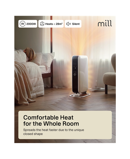 Mill Heater AB-H2000DN Oil Filled Radiator, 2000 W, Number of power levels 3, Suitable for rooms up to 24-34 m³, White