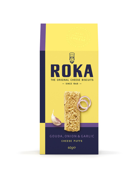 Sūrio trapučiai ROKA Gouda, su svogūnais ir česnaku, 60 g