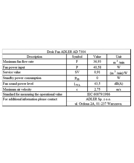 Adler AD 7304 Desk Fan, Number of speeds 3, 90 W, Oscillation, Diameter 40 cm, White