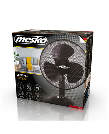 Mesko Fan MS 7309 Table Fan, Number of speeds 3, 40 W, Oscillation, Diameter 30 cm, Black