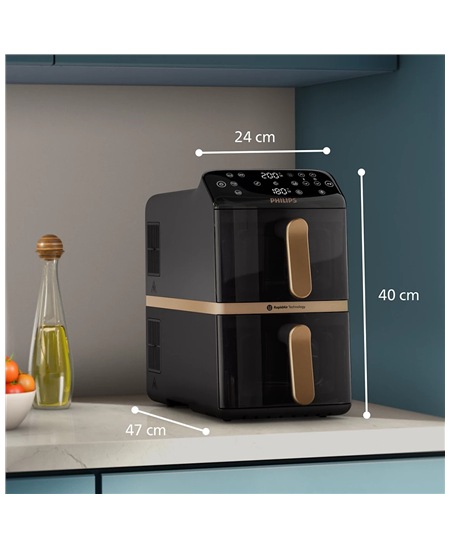 Philips Dual Basket Airfryer | NA462/70 4000 Series | Power 2750 W | Capacity 10 L | Rapid Air technology | Black