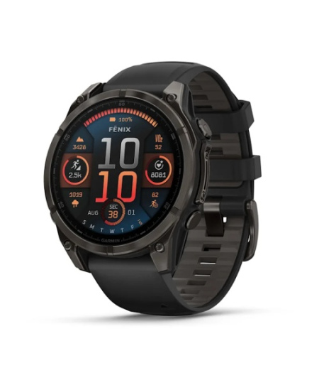 Garmin Fenix 8 Išmanusis laikrodis 47 mm AMOLED Sapphire,Carbon grey DLC,Black/Pebble grey sil. band