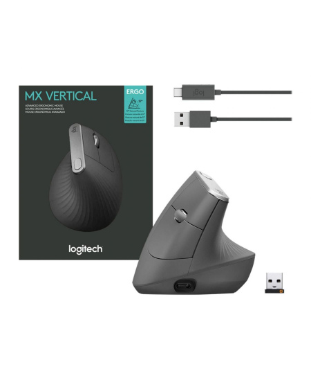 Logitech | Ergonomic Mouse | MX VERTICAL | Wireless | USB, Bluetooth | Graphite