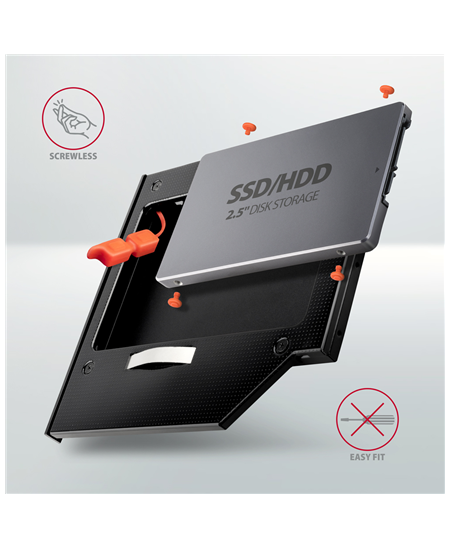 AXAGON Optical disk drive caddy for 2.5“ SSD/HDD. LED, 9.5 mm, Aluminum | RSS-CD09