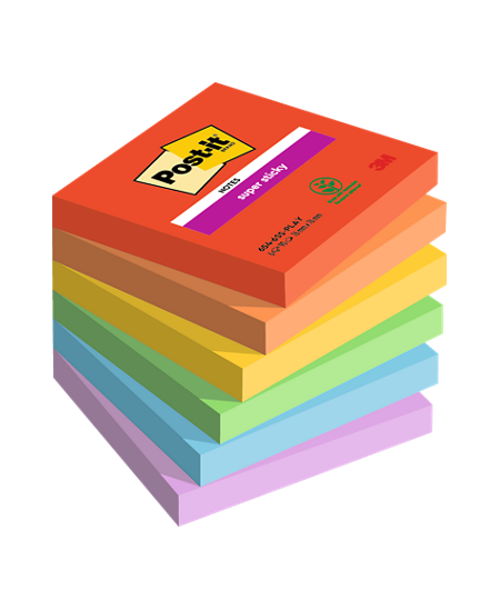 Itin lipnūs lapeliai POST-IT Playful Colour, 76x76 mm, 6 x 90 lapelių
