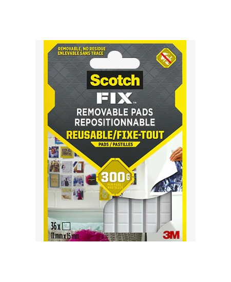 Montavimo kvadratėliai SCOTCH, dvipusiai, minkšti, nuimami, 11 x 15 mm, 36 vnt.