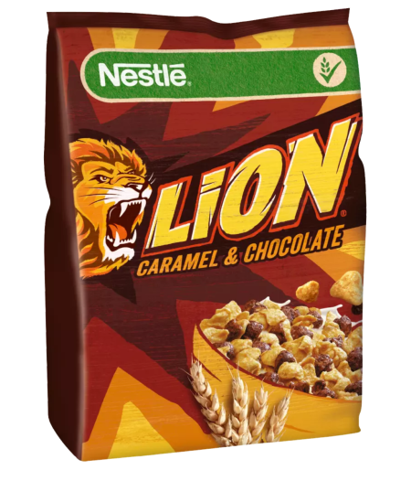 Pusryčių dribsniai NESTLE, Lion, su šokoladu ir karamele,  450g