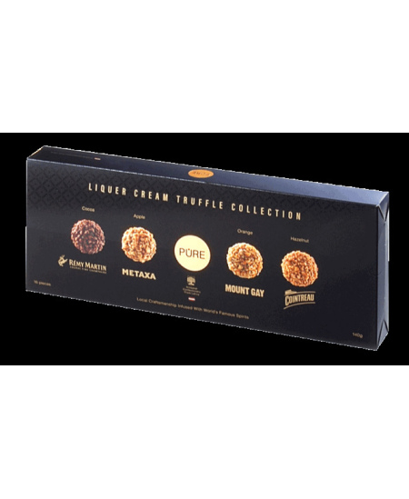 Šokoladinių triufelių saldainių dėžutė PURE su alkoholinių gėrimų ir kremo įdaru, 140 g