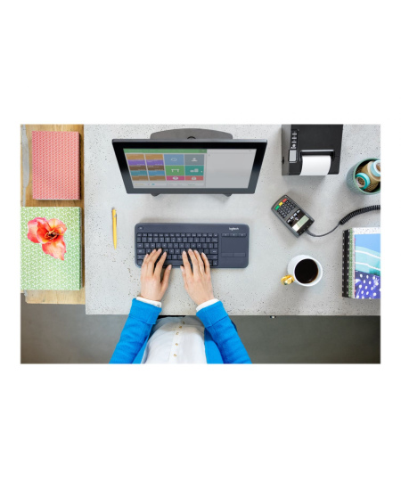 Logitech K400 Plus Keyboard with Trackpad, Wireless, NL, 380 g, USB port, Black