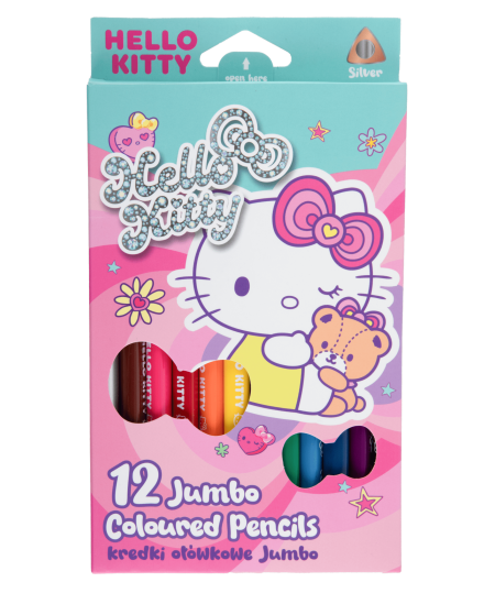Spalvoti pieštukai HELLO KITTY Pastel Jumbo, 12 spalvų
