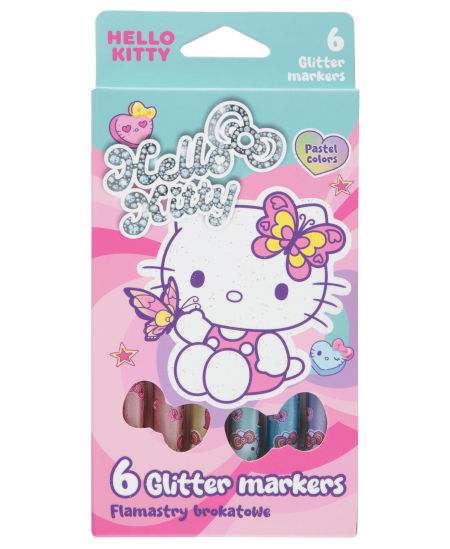Blizgantys markeriai HELLO KITTY Pastel, 6 pastelinių spalvų