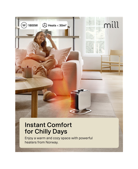 Mill | Heater | CUS1800MECWA | Fan heater | 1800 W | Number of power levels 2 | Suitable for rooms up to 10-30 m² | White