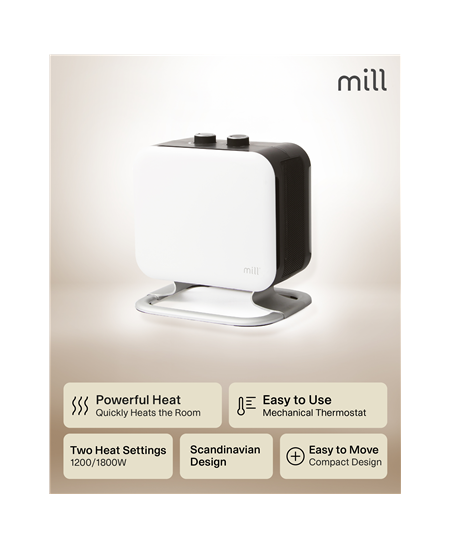 Mill | Heater | CUS1800MECWA | Fan heater | 1800 W | Number of power levels 2 | Suitable for rooms up to 10-30 m² | White