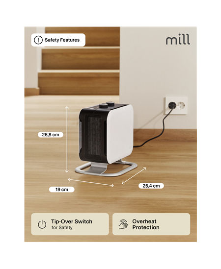 Mill | Heater | CUS1800MECWA | Fan heater | 1800 W | Number of power levels 2 | Suitable for rooms up to 10-30 m² | White