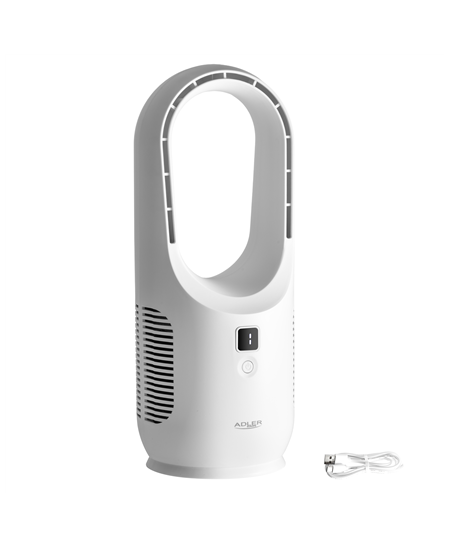 Adler Bladeless Rechargeable Fan | AD 7343 | Desk Fan | White | Diameter 14 cm | Number of speeds 3