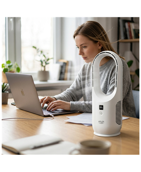 Adler Bladeless Rechargeable Fan | AD 7343 | Desk Fan | White | Diameter 14 cm | Number of speeds 3