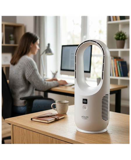 Adler Bladeless Rechargeable Fan | AD 7343 | Desk Fan | White | Diameter 14 cm | Number of speeds 3