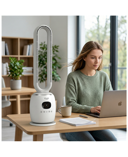 Adler Bladeless Fan | AD 7344 | Tower Fan | White | Diameter 23 cm | Number of speeds 3 | Oscillation | 60 W | Remote control